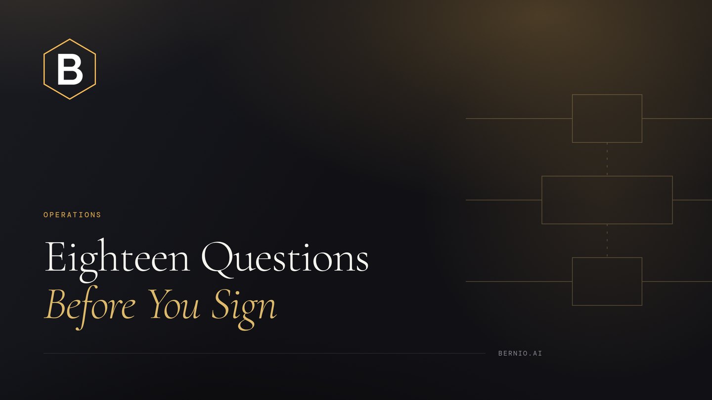 Cover for “Eighteen Questions Before Signing a Legal AI Contract”